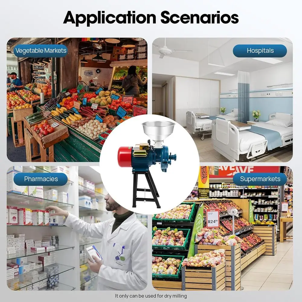 Grain Grinder Mill, 3000W 110V Spice Grinders, Commercial Corn Mill with Funnel, Thickness Adjustable Feed Mill Powder Machine,