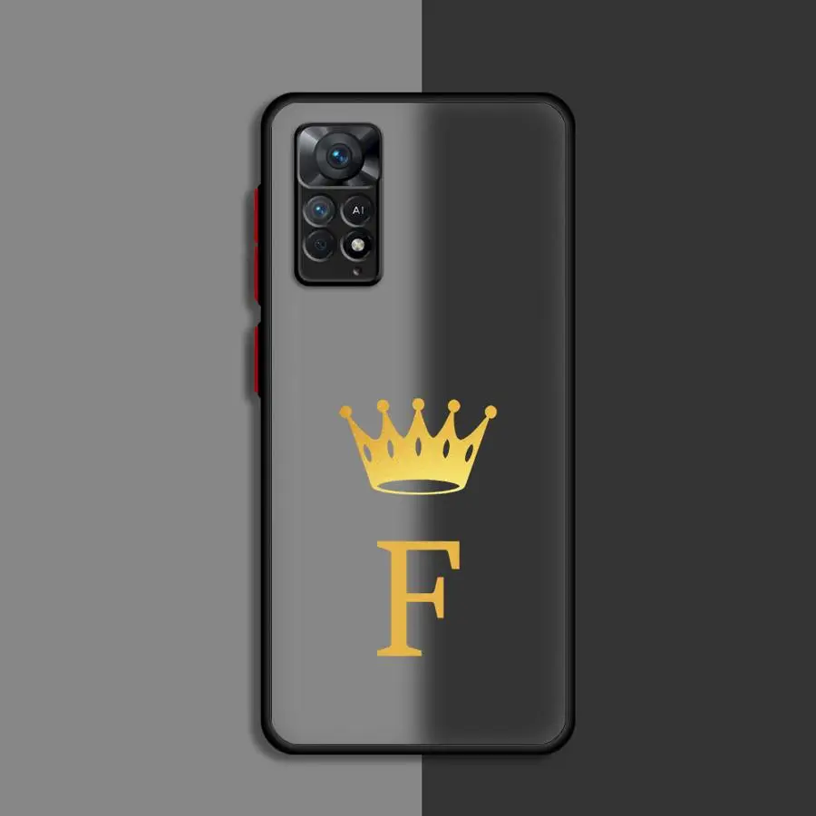 Crown 26 Letter Fashion A-F Phone Case for Xiaomi Redmi Note 11 Pro 12 Pro 5G 9Pro 13Pro 9S 9T 10S 11 13S 10pro 12S Matte Clear