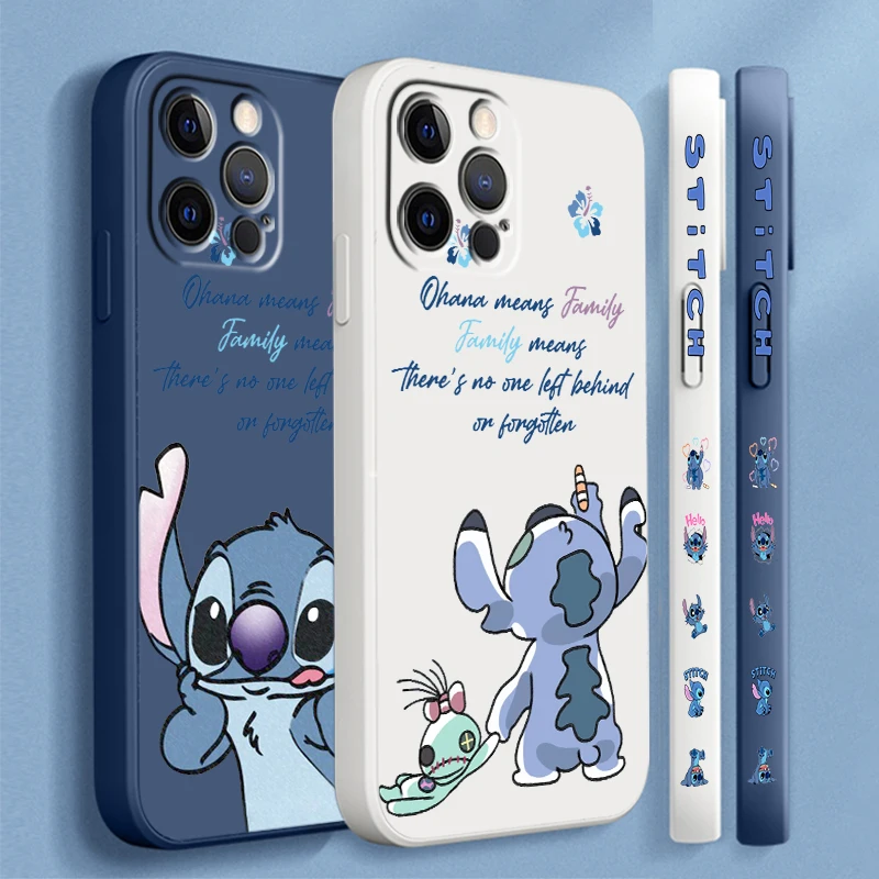 Anime Cartoon Lilo & Stitch Liquid Left Rope per Apple iPhone 15 14 13 12 11 XS XR X 8 7 SE Pro Max Plus Mini custodia morbida per telefono