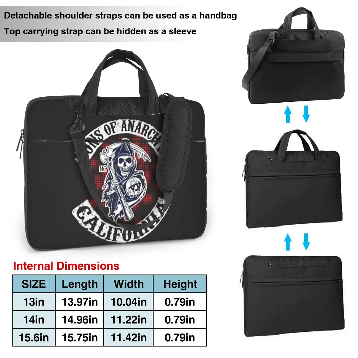SOA-Sons Of Anarchy Laptop Bag Protective Case Computer Bag 13 14 15.6 Inch Crossbody Laptop Pouch For Macbook Pro Air