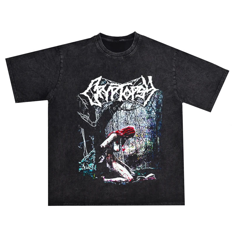 2026 Metal Rock Cryptopsy Band Printed T-Shirt Short Sleeve Cotton Round Neck Heavyweight