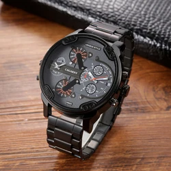 CAGARNY Original Brand Big dial 6820 Stainless Steel dual time zone Man Watch Date Waterproof Fashion Casual Men's Quartz Watch