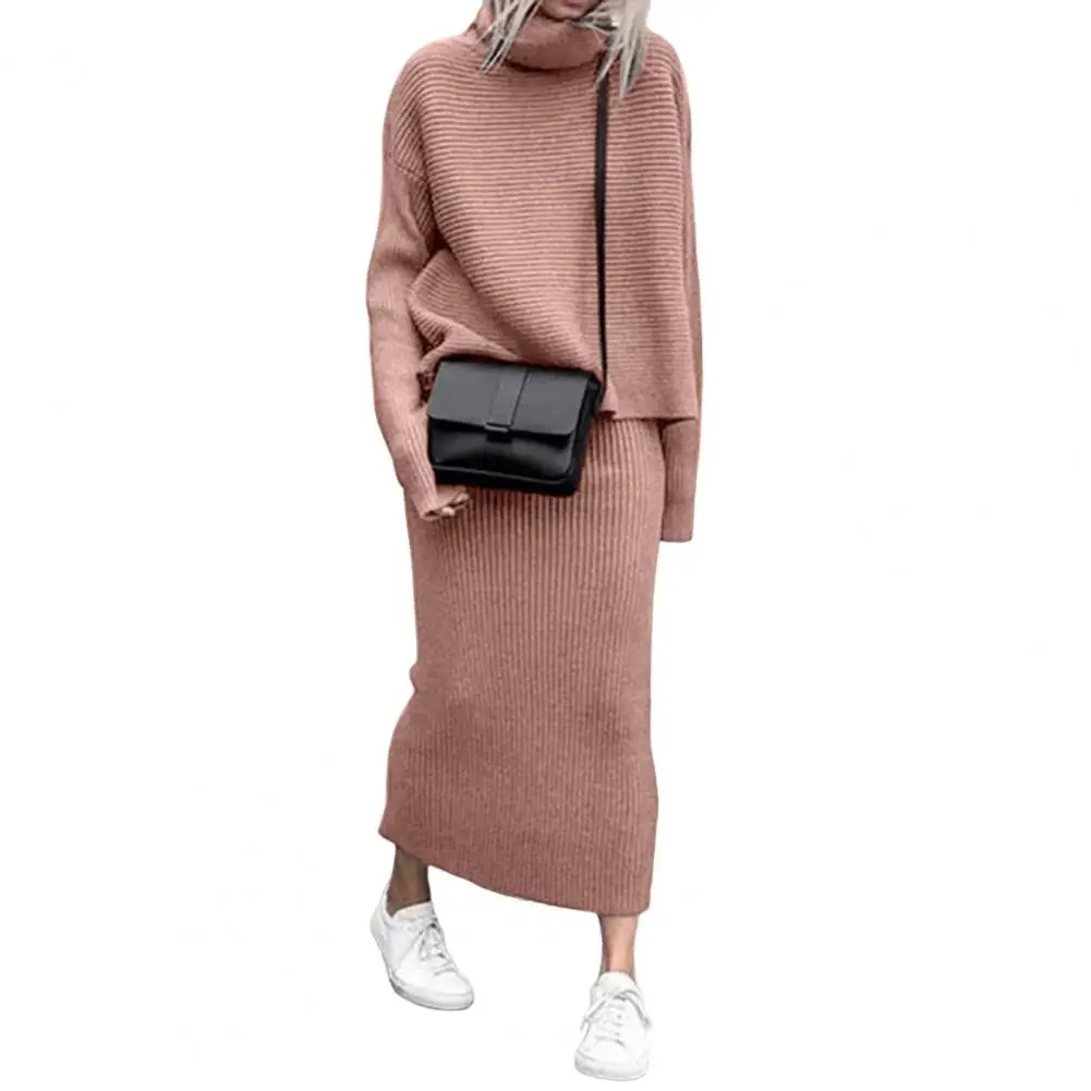 

Women Two Piece Skirt Sets Solid Full Sleeve Round Neck Tops Long Skirts A Line Elegant Casual Suits Autumn