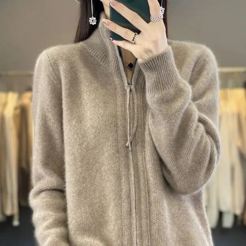 

Soft Double-Zip Cardigans Sweater Jacket for Women Knitted Cardigan New Autumn Winter Versatile Sweater Solid Knit Top Trendy