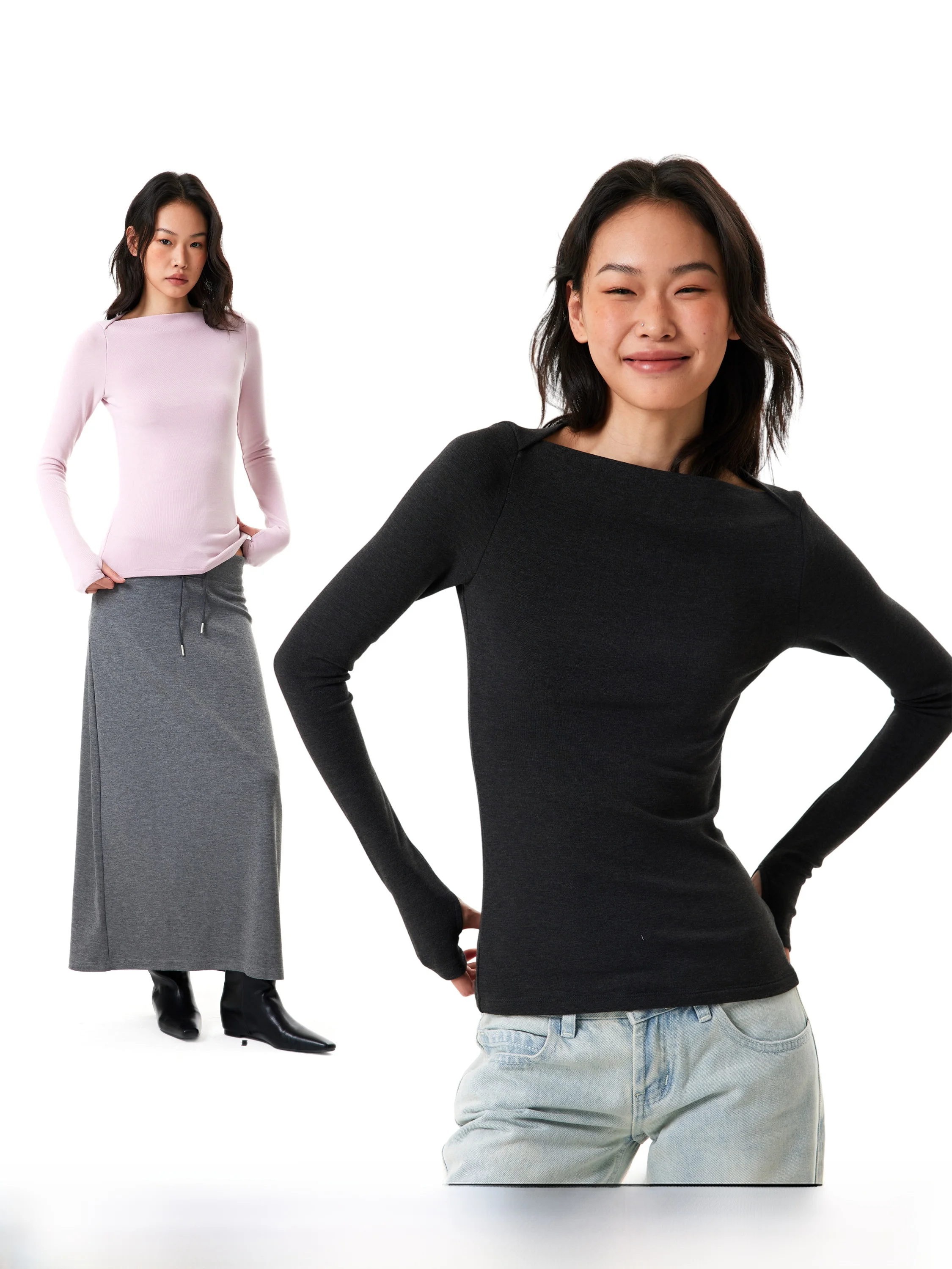 

Женская футболка Gogo Burn American Slim Fit с длинным рукавом и вырезом-лодочкой, базовый слой, повседневная, стандартной длины