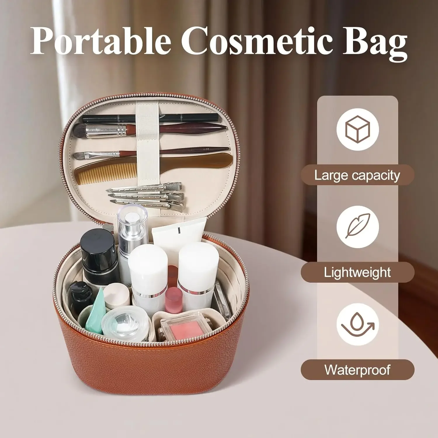 Portable Cosmetic Organizer Bags, Makeup Bag, Toiletry Bag for Women, Travel Make up Case with Compartments and Handle