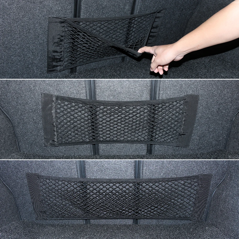 Auto Organizer Seat Back Bag Back Rear Mesh Trunk Seat Elastic String Net Magic Sticker Car Universal Storage Bag Pocket