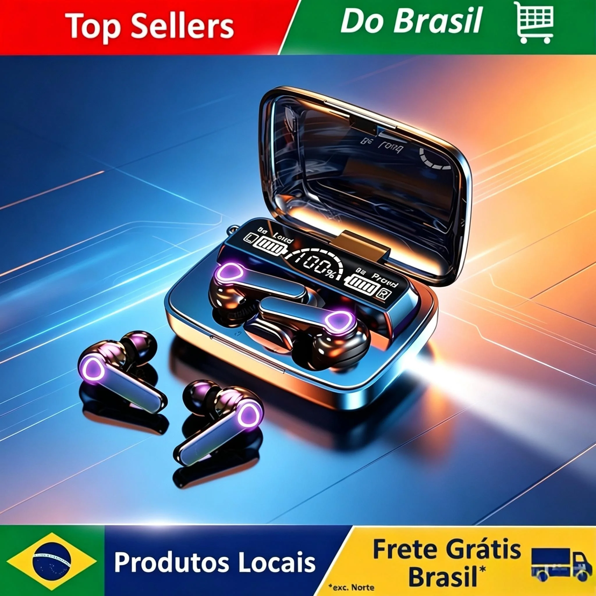 Fones de Ouvido M19 TWS à Prova d'Água, Bateria de 48H, Fones de Ouvido Bluetooth Sem Fio com Toque Inteligente, Display LED com Microfone Novo