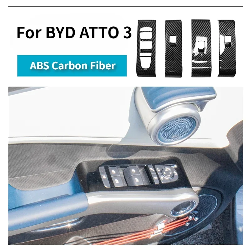 For BYD ATTO 3 Yuan PLUS 2022-2025 Window Lift Panel Decorative Cover Door Handle Carbon Fiber Interior Modification