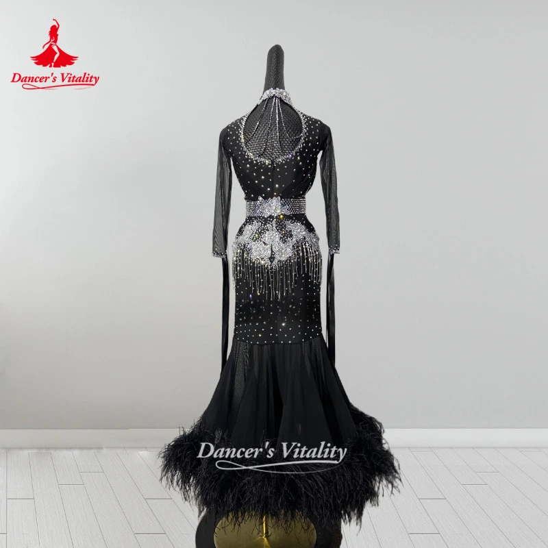 Robes de danse de salon en plumes d'autruche pour adultes, valse, Foxtrot, Tango, vêtements de concours, luxe, personnalisé, vitalité de danseuse