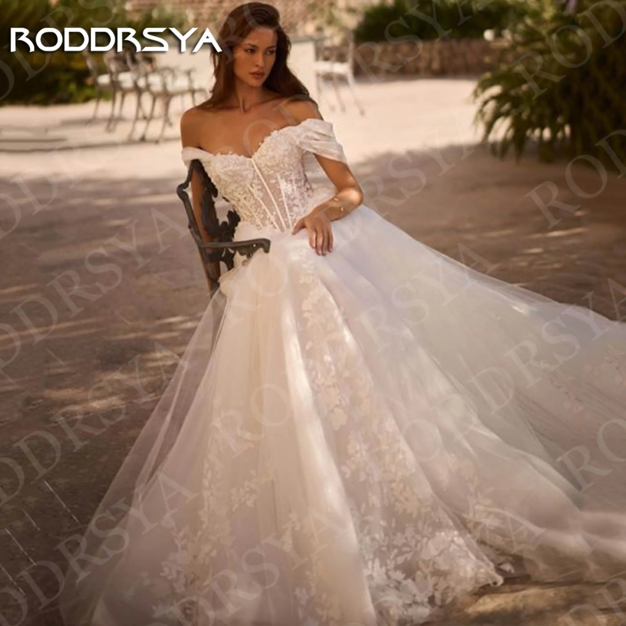 

RODDRSYA Off Shoulder Romantic Wedding Dress Woman Ivory Lace Appliques A Line Bridal Dresses Tulle Customized vestido novia