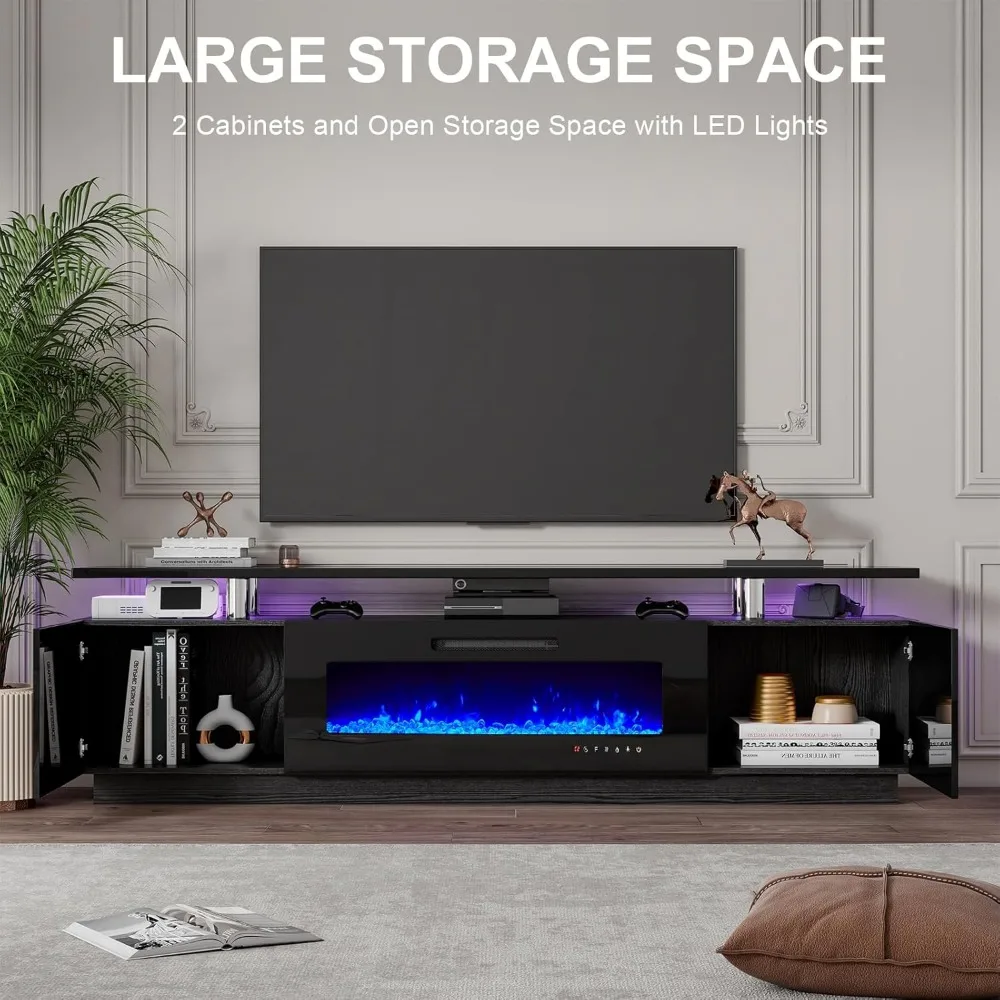 Fireplace TV Stand, Modern High Gloss Media Console with Electric Fireplace