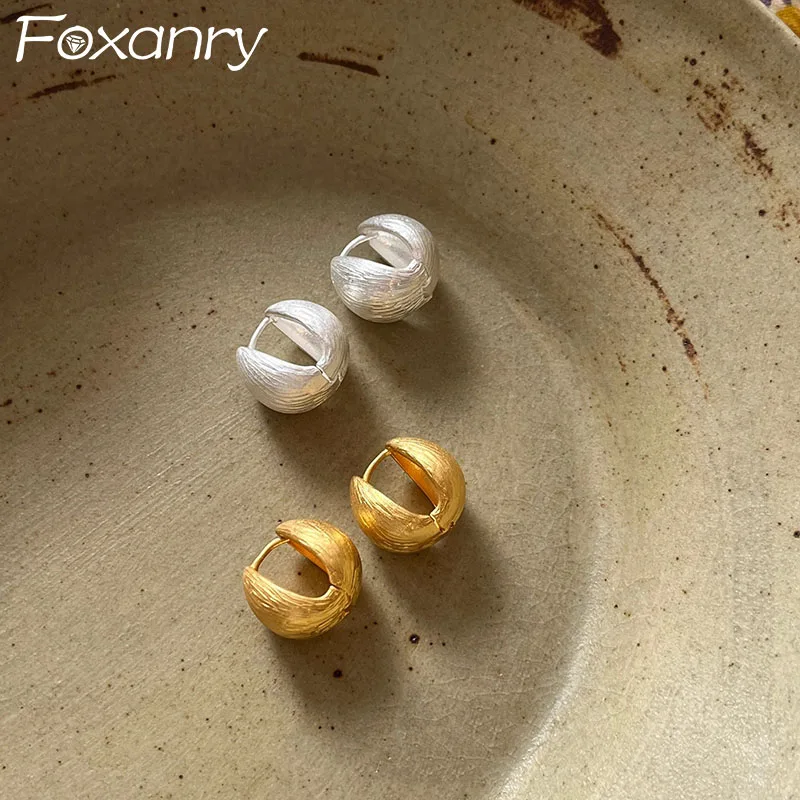 Foxanry Prevent Allergy Texture Hoop Earrings For Women Couples Vintage Classic Trendy Minimalist Personality Party Jewelry Gift