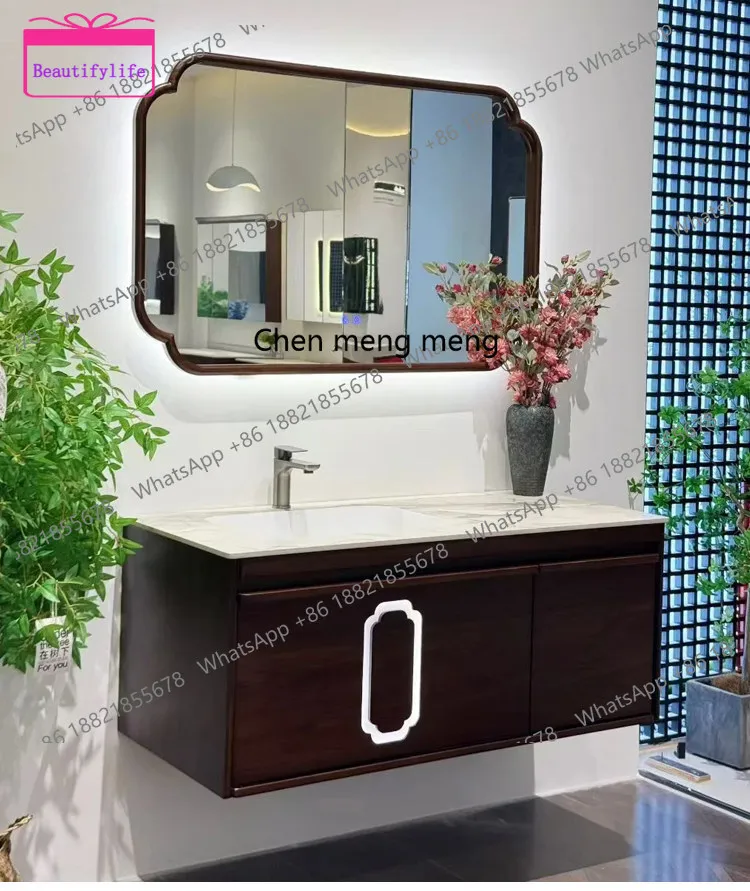 

YL Modern medieval style shopping mall same solid wood bathroom cabinet combined slate countertop