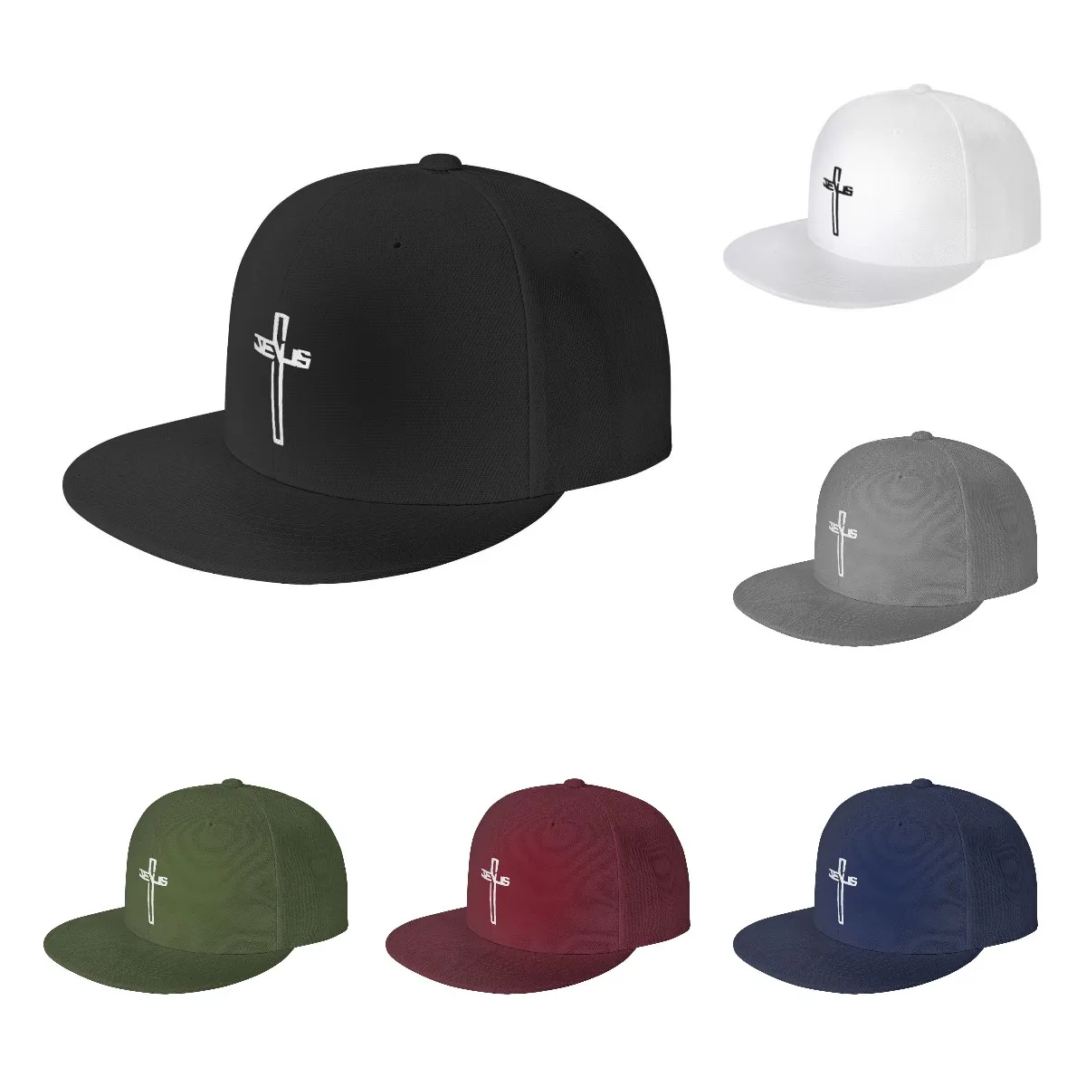 Unisex Jesus Cross Flat Baseball Hat, Snapback Cap, ajustável, casual, cristão, cruz, hiphop, quatro estações, ao ar livre, homens, mulheres