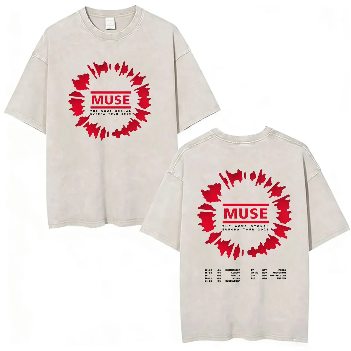 MUSE Band Vintage Washed T-Shirts Muse The Wow! Signal Tour 2026 T-Shirt Herren Damen Harajuku Übergroße Baumwoll-T-Shirts Streetwear – Detail 7