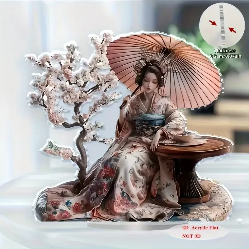 Geisha Acrylic Ornament - Traditional Japanese Themed Household Decor for Living Room Bedroom Window, Perfect Gift Tabletop Art