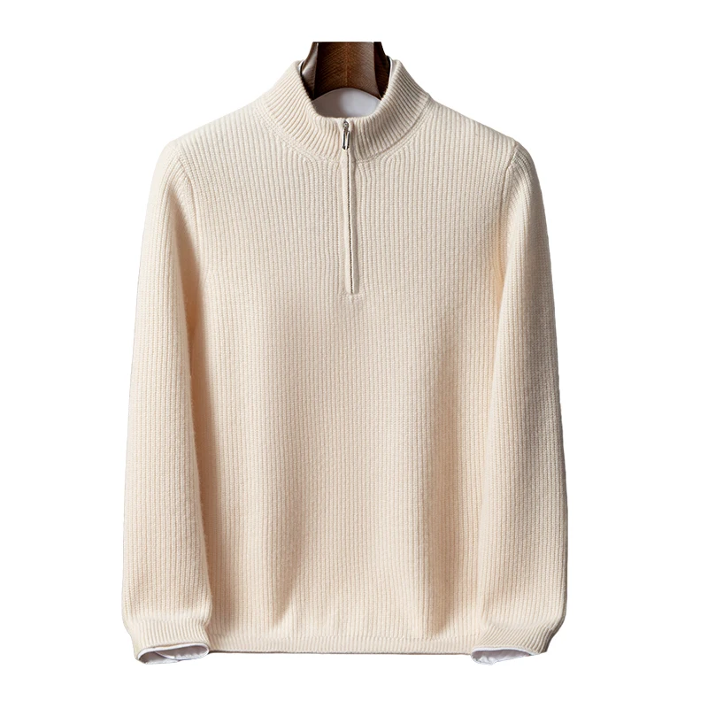 100% suéter de caxemira pura meia gola alta masculino meio zíper yuanbao ponto engrossado camisola outerwear camisa base de malha