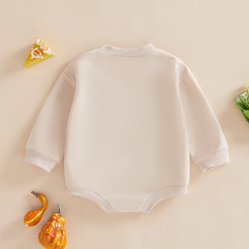 0-24months Baby Boy Girl Thanksgiving Romper with Letter Embroidery Long Sleeve Sweatshirt Bodysuits for Infant