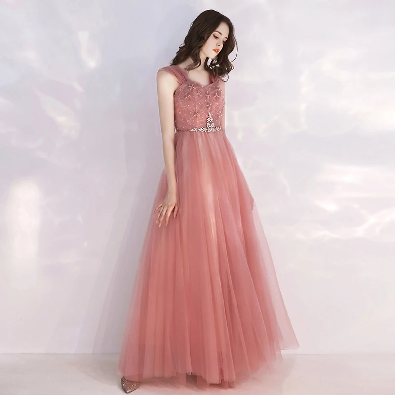 Pink Long Evening Gown 2025 New Sle Adult Birthday Par Host Ele Lady's Ball Gown Sweet Sle mid Waist Floor Length