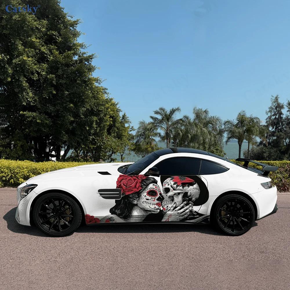 Gothic Skeleton couple Car Side Sticker PVC Self Waterproof Stick, Striking Auto Exterior Accessories Decor Protect Gift for Car