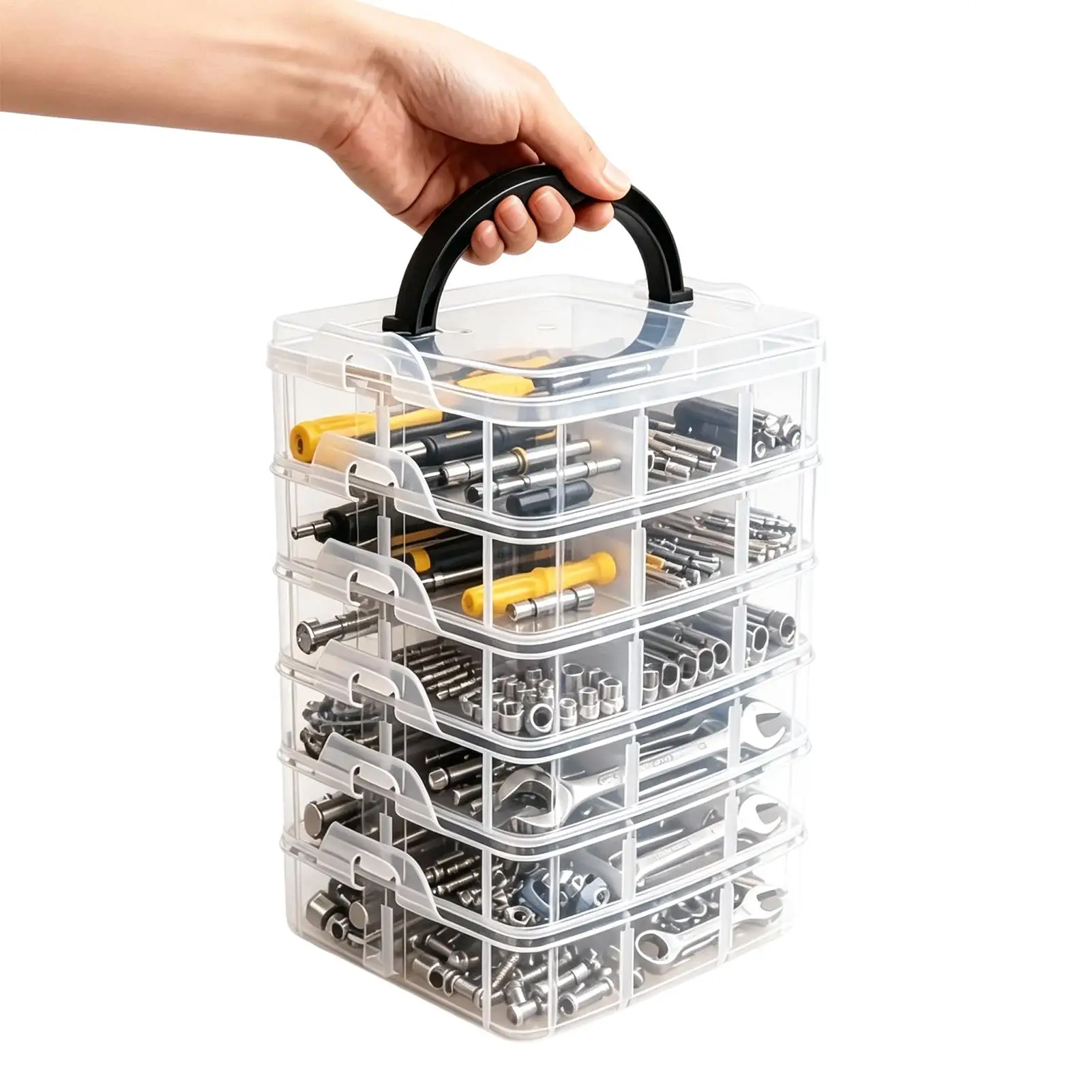 6-layer Transparent Grid Storage Box With Lid Hardware Organizer Portable Small Parts Sorting Container For Screw Bead Household