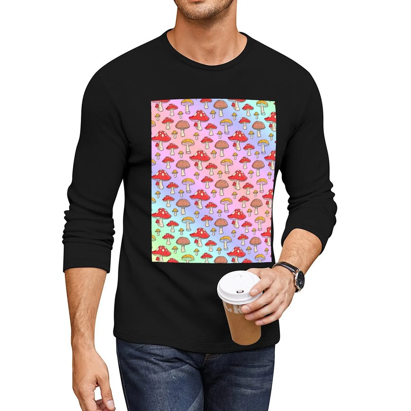 

Holographic Mushroom All Over Print Long T-Shirt t-shirts man T-shirt for a boy plain t shirts men