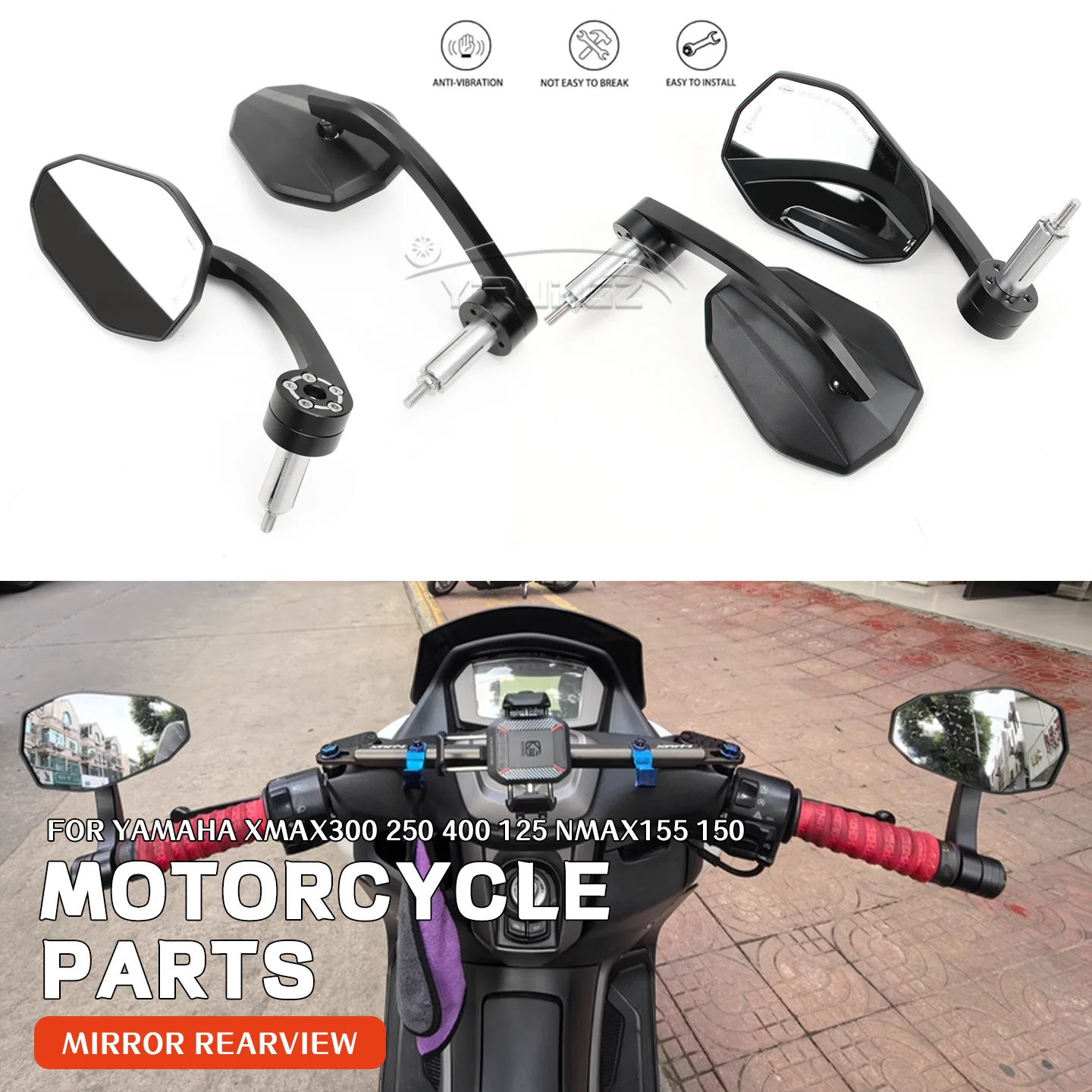 Motorcycle Bar End Mirror Handlebar End Side Rearview Mirror Wide Vision For YAMAHA XMAX300 250 400 125 NMAX155 155 NMAX 150 150