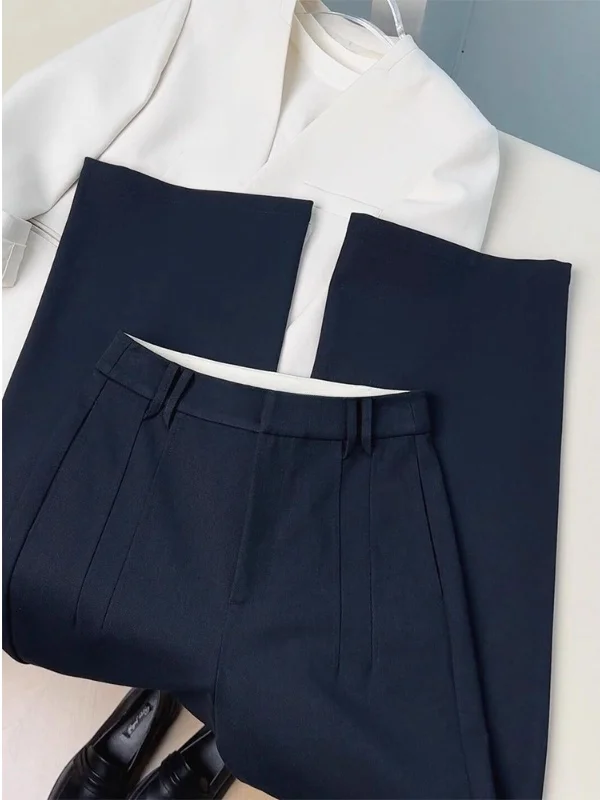 

Синие широкие брюки-костюм для женщин, весна-осень, новинка, повседневные, свободные, с высокой талией, прямые, стройнящие