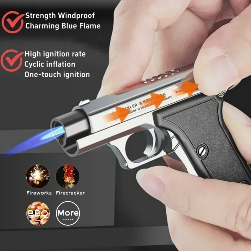 2025 Newest Cigar Lighter Windproof Blue Flame Inflatable Igniter Metal Open Fire Smoke Cigarette Lighters & Smoking Accessories