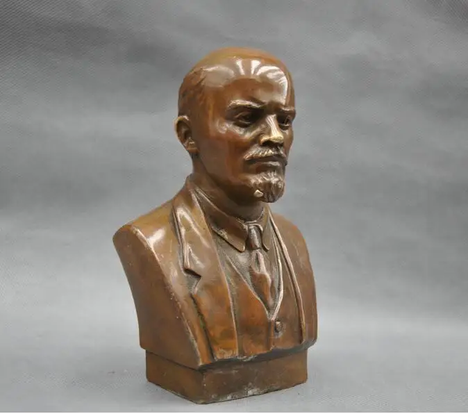 Copper Statue 7'' Soviet Leader Vladimir Ilyich Ulyanov Lenin Bust Bronze Statue