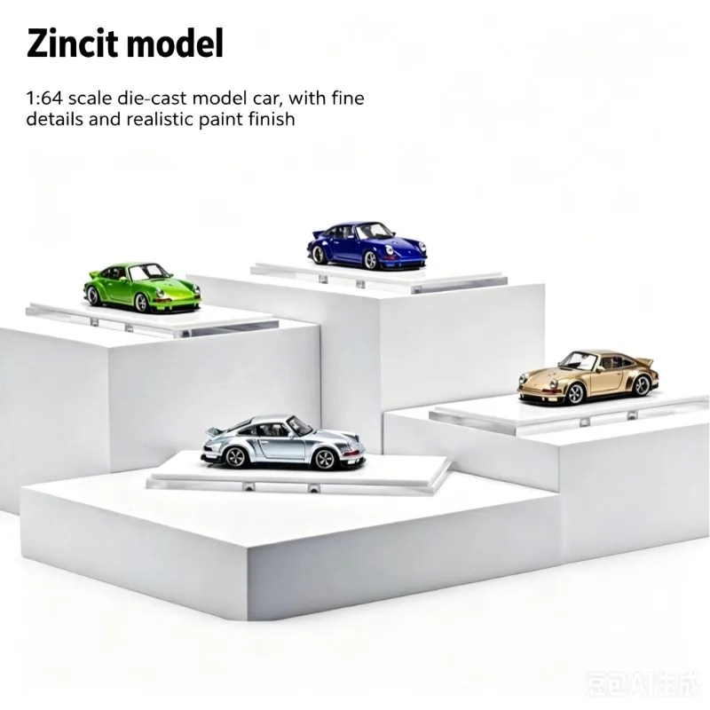 Zincit Model 1:64 Scale Singer 911 Diecast Model Collection, 4 Metallic Color Classic Restomod Sports Car with Display Base