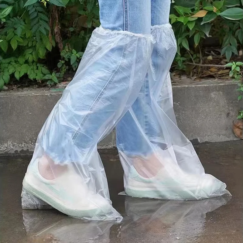 5Pair Disposable Rain Shoes Cover PE Waterproof Boots Covers Indoor Outdoor Non-Slip Wear-Resistant High Tube Shoe Protector