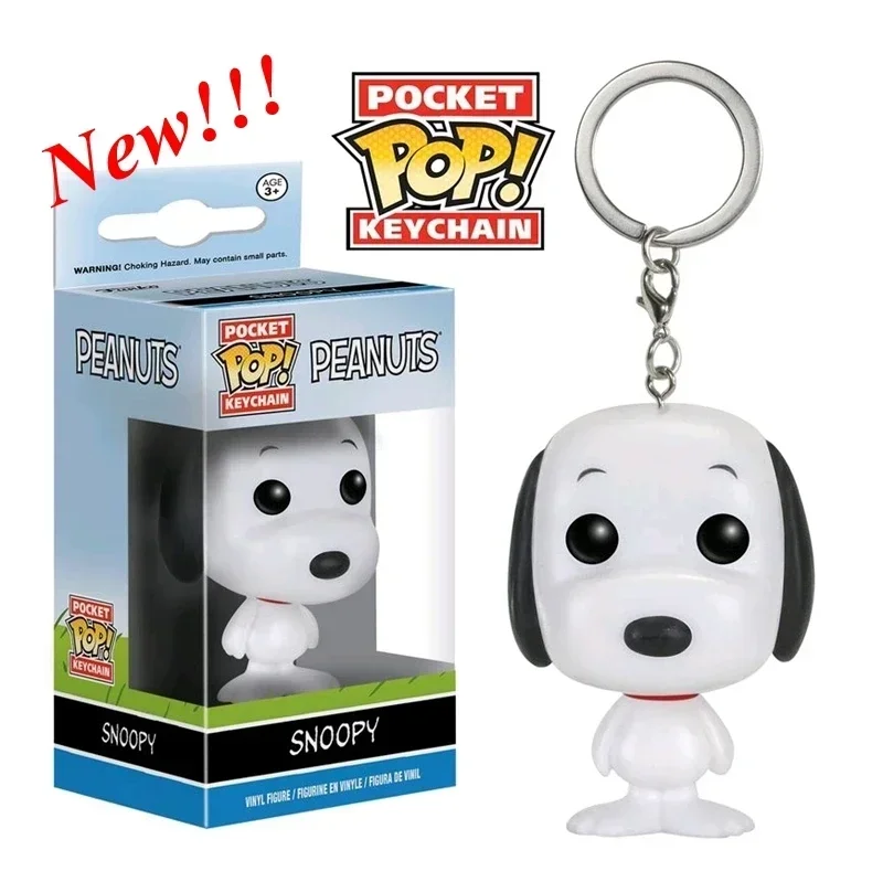 Neuankömmling FUNKO POP Taschen-Schlüsselanhänger Erdnüsse Snoopy mit Hut neuer Snoopy Schlüsselanhänger mit Box Actionfigur Spielzeug für Ornamente