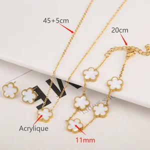 سوار قابل للتعديل من الفولاذ المقاوم للصدأ للنساء مطلي بالذهب البرسيم نبات زهرة هدايا فاخرة تصميم جديد 316L بتلات بخمس أوراق أفضل 6 أساور مقلدة مبيعا - No3