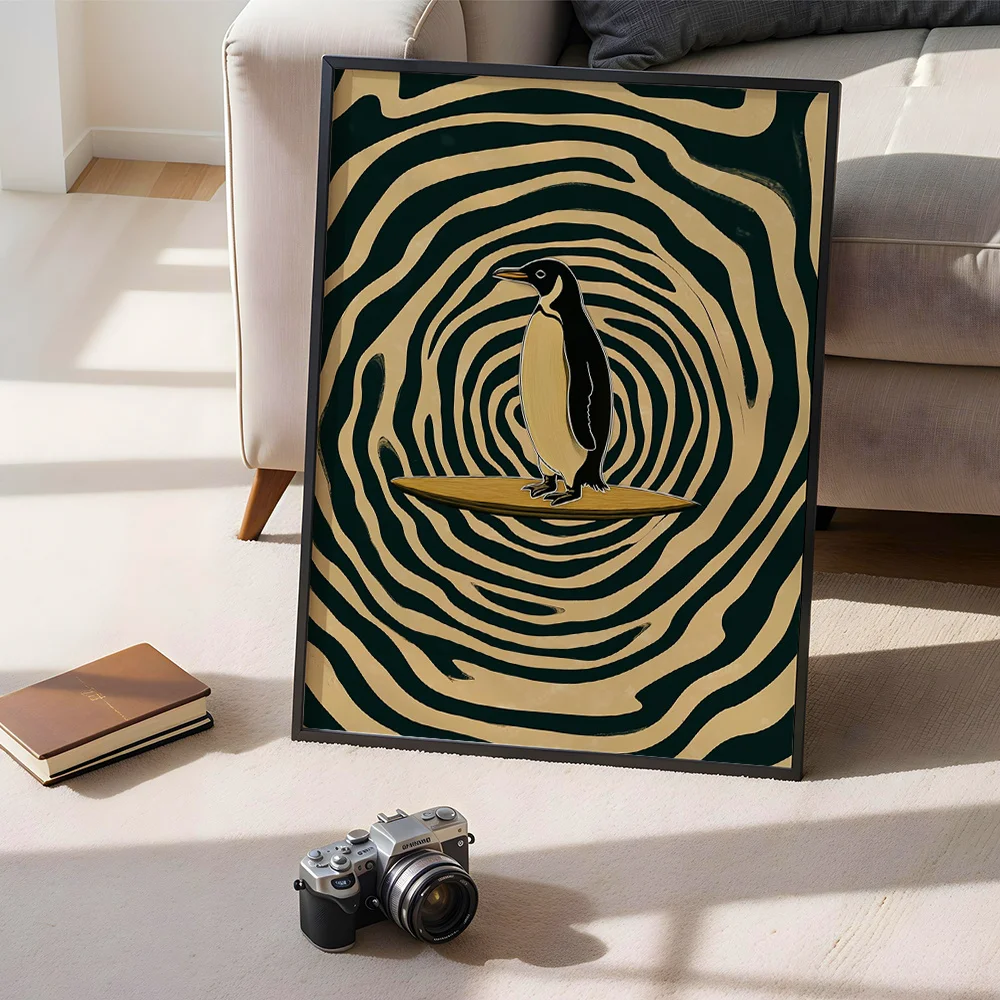 Abstract ripple penguin canvas wall decoration, interesting home decoration for bedrooms and living rooms, 2D printed poster