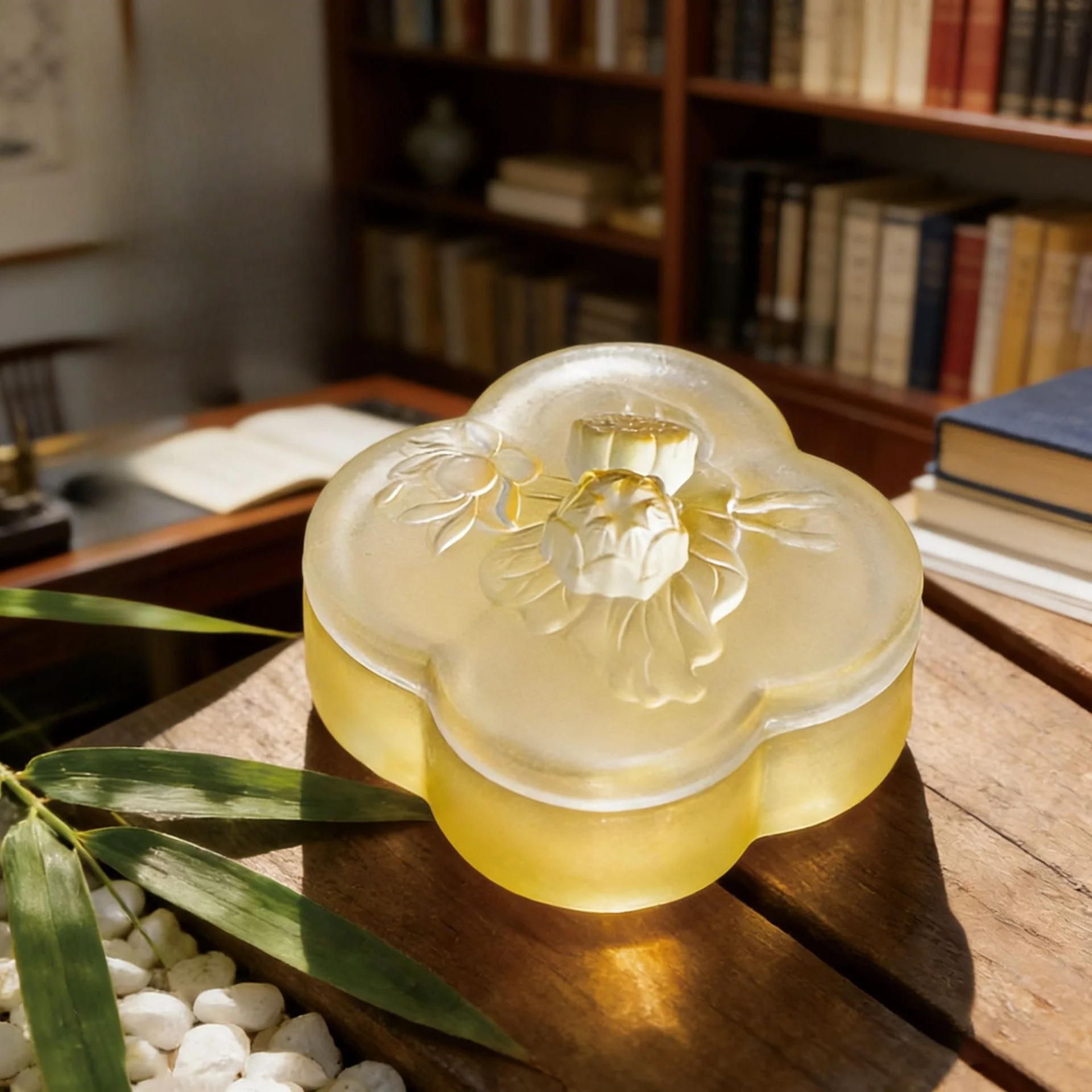 New Chinese Lotus Ink Box with Lid Non Drying Ink Paste Box High Gloss Colored Glass Lotus Brush Rest for Study Calligraphy