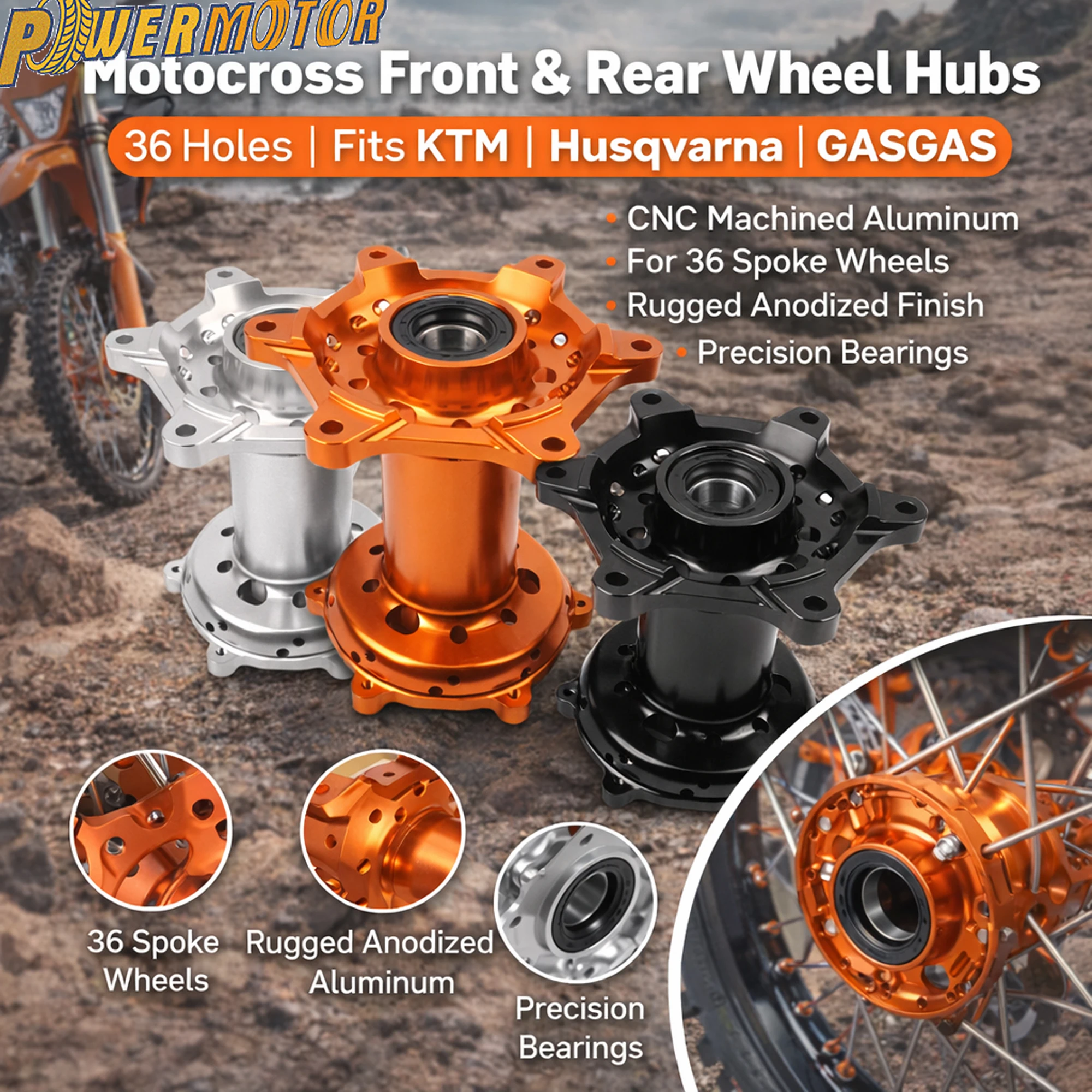 

Enduro Motorcycle Rear Wheel Hub 36 Holes For KTM SX XC EXC XCW 2003-2023 GASGAS Husqvarna TE TC FE FC DirtBike Modified Parts