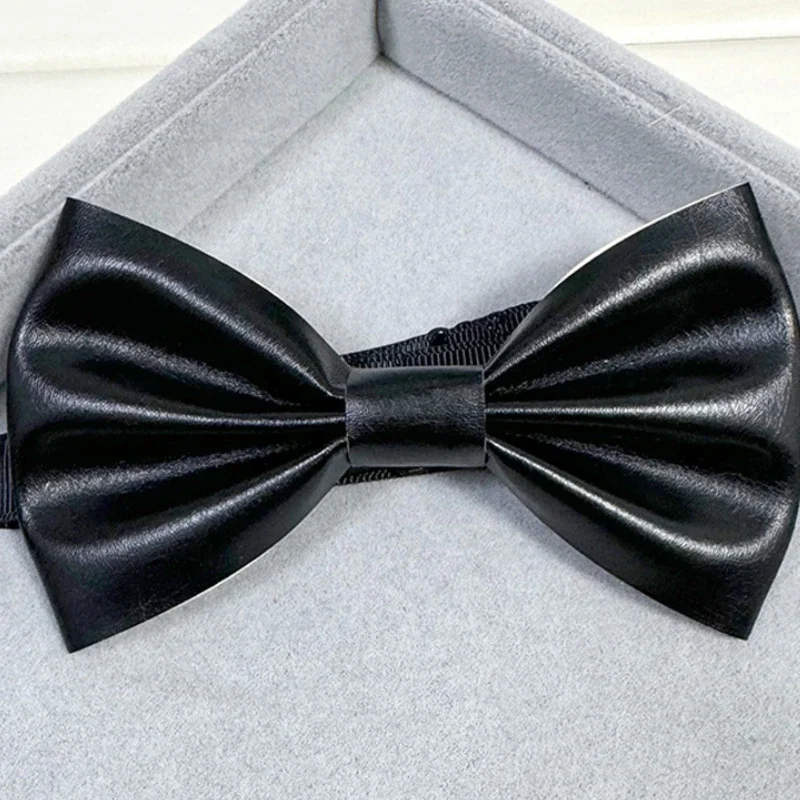 New Fashion Ultra Bright Gold  Bow Ties Pu Leather Night Shop Stage Host Groom Necktie Bowtie for Men Accessories 2019