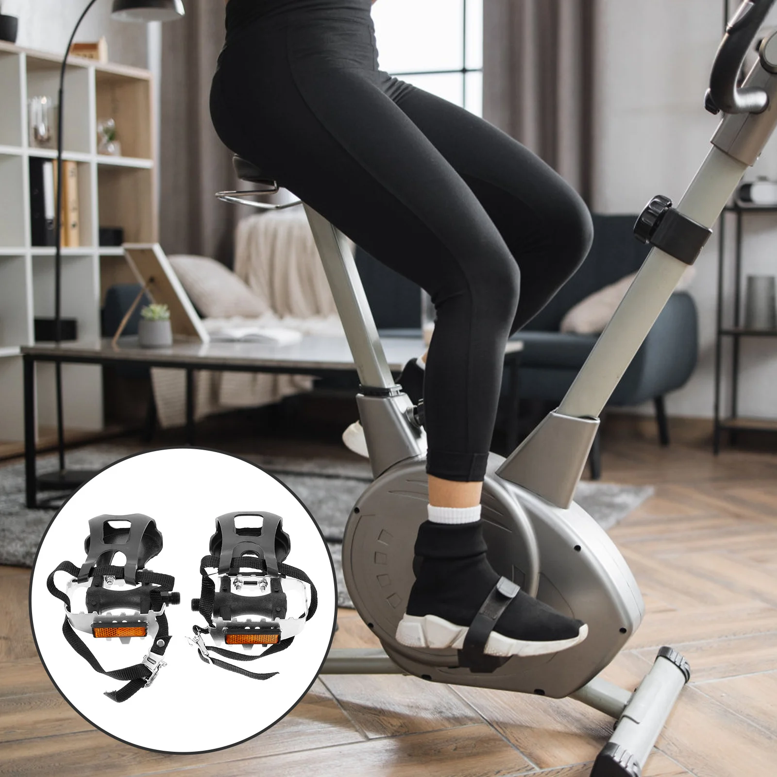 

1 Pair Bicycle Pedals With Toe Clips Straps For Road Mountain Bike Outdoor Indoor Cycling Durable Replacement Parts Stationary