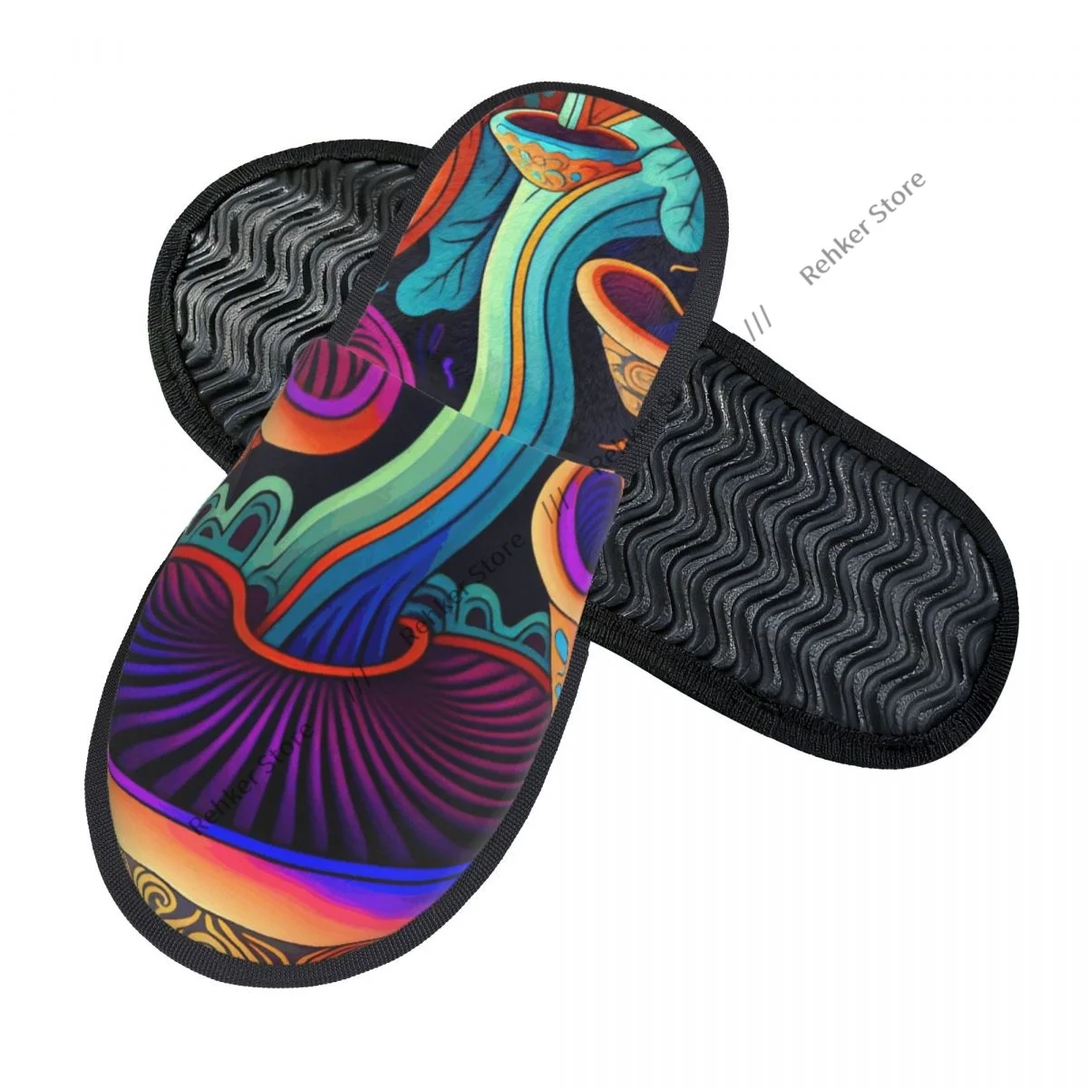 Soft Slippers Psychedelic Mushrooms Non-Slip Floor Indoor Home Furry Slippers Shoes For Bedroom