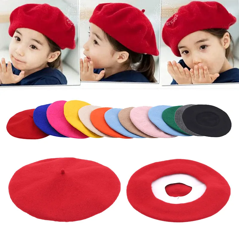 Mode Baby Baskenmütze Hut für Mädchen Wolle Vintage Kinder Mützen Kappe Kinder Maler Hüte Kleinkind Candy Farbe Haar Zubehör