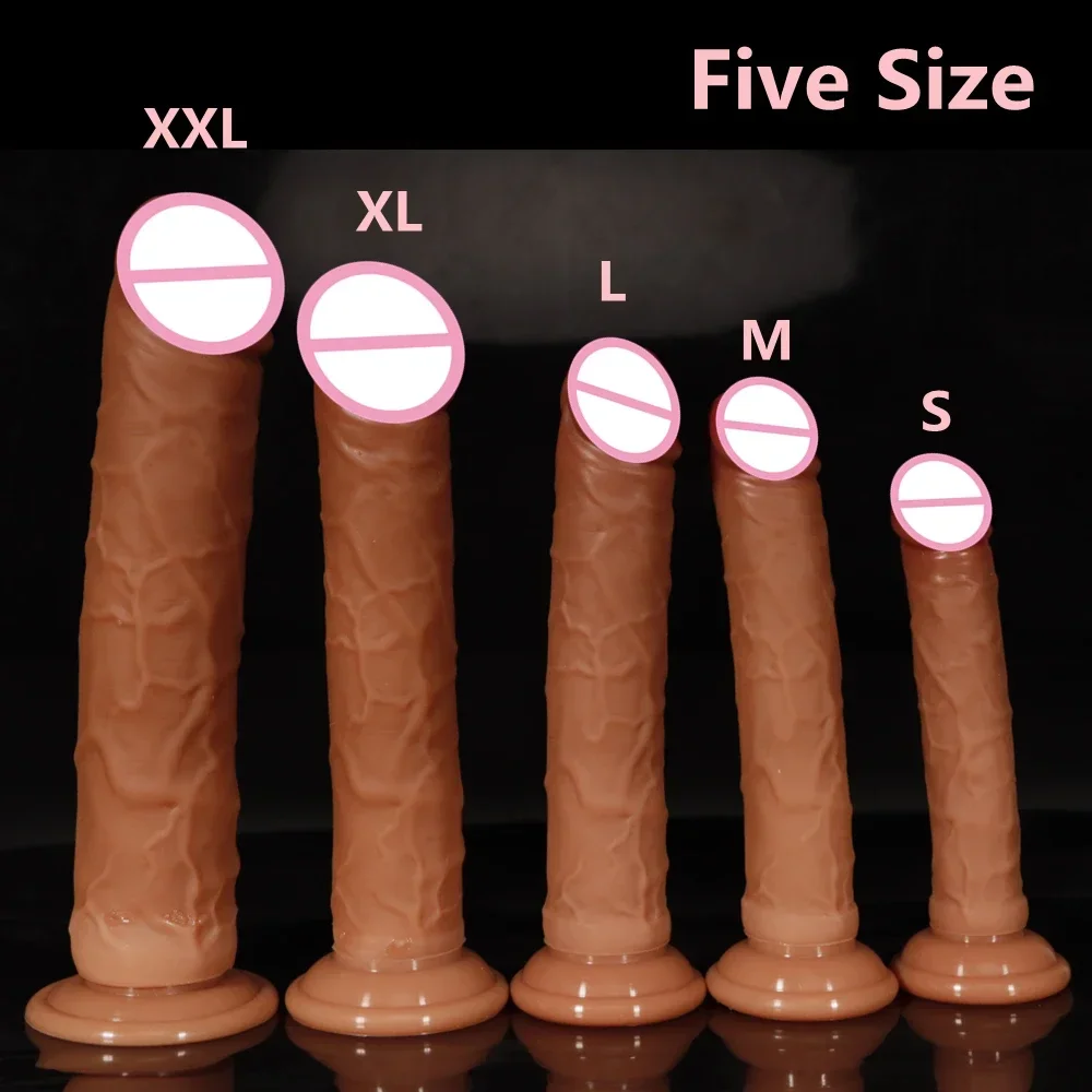 5 Sizes Skin Sensation Realistic Dildos Double Silicone Soft Big Penis Powerful Suction Cup Dildo Sex Toys for Woman and Man 18+