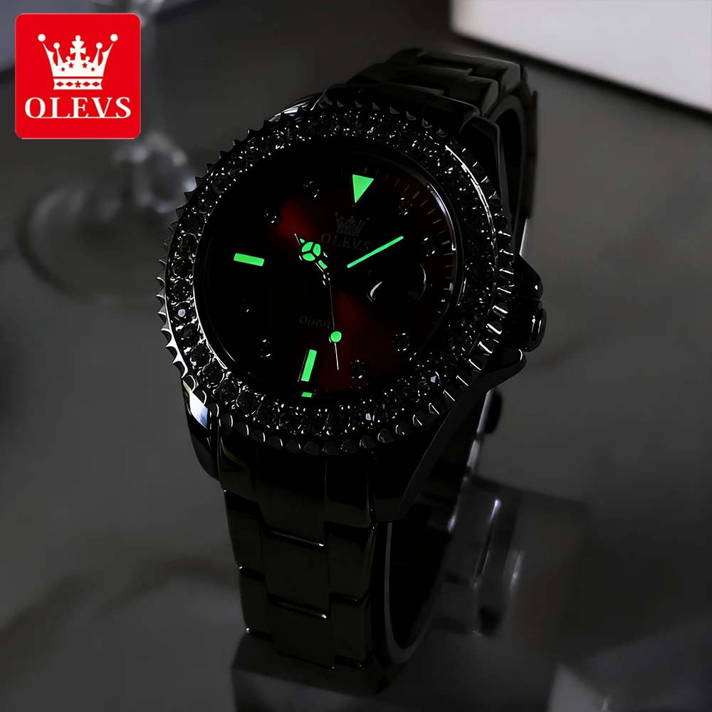 OLEVS модные женские часы, роскошные оригинальные кварцевые наручные часы из тонкой стали для женщин, водонепроницаемые, со светящейся датой, циркониевый безель 9945
