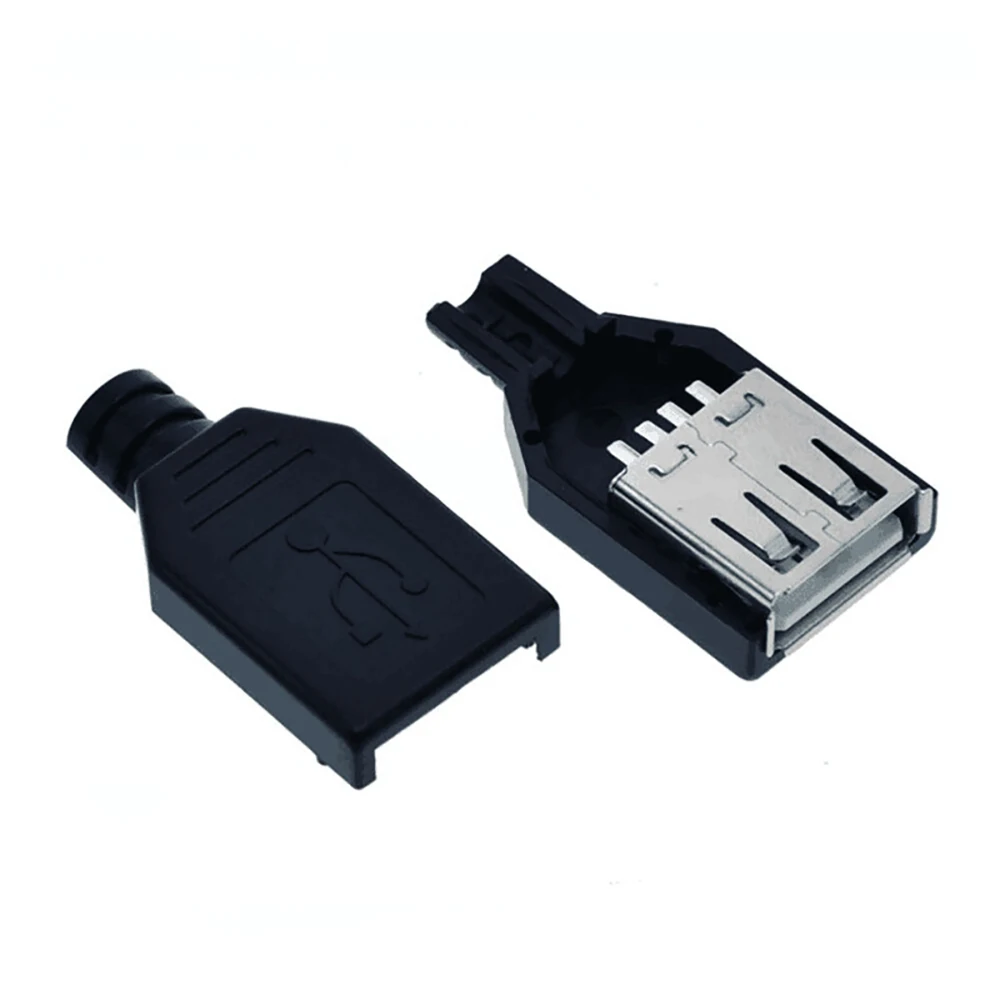 10pcs USB 2.0 4Pin ประเภท A ชายหญิงปลั๊กพลาสติกสีดําฝาครอบ USB 4 พินซ็อกเก็ตอะแดปเตอร์ DIY ชุด