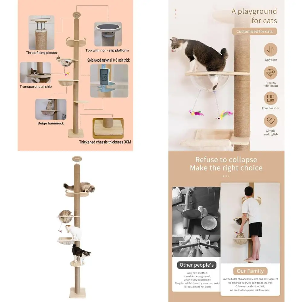 

Adjustable Height Cat Tree with Sisal Rope Scratching Post - 55-119 Inches, Modern Activity Center