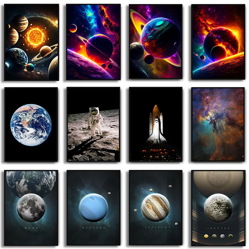 Solar System Planet Mercury Venus Earth Mars Space Astronaut Galaxy Starry Wall Poster Picture Canvas Painting Print Home Decor