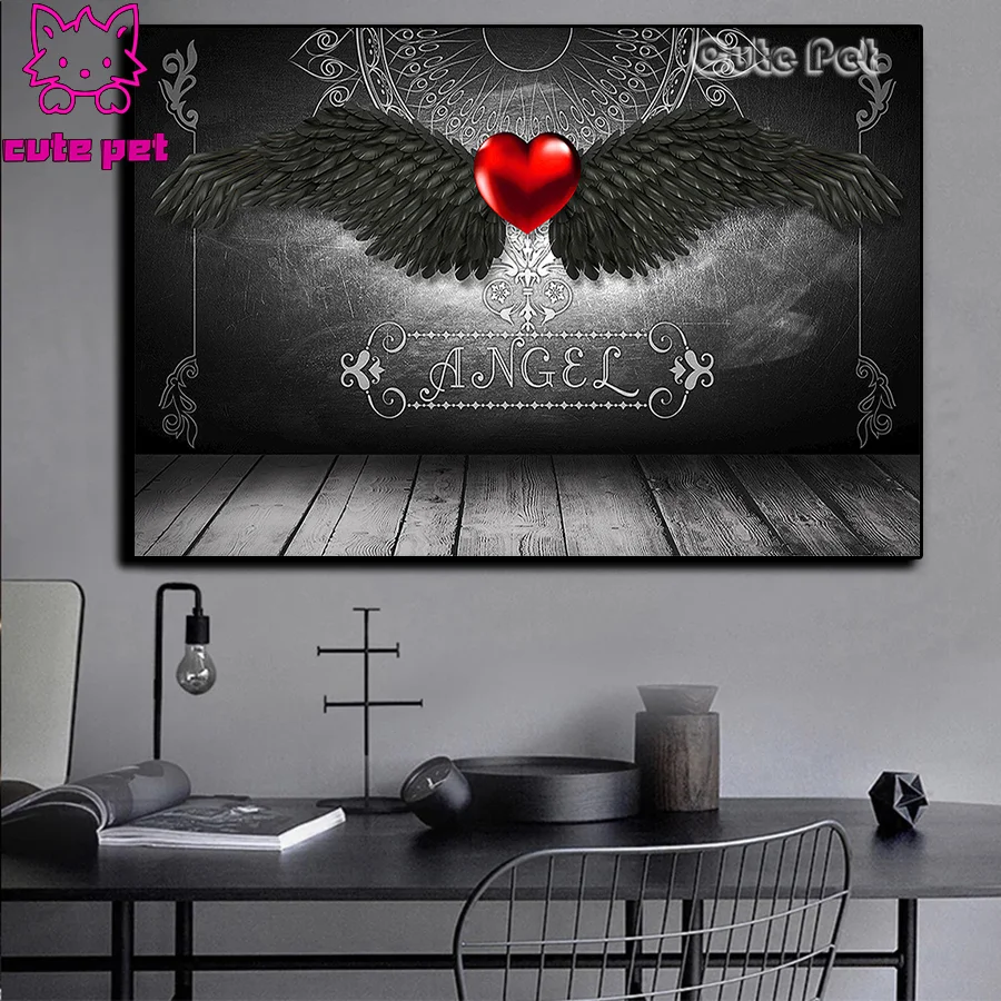 Diy Diamond Painting Devil black wings love heart Cross Ctitch Kits Diamond Mosaic Embroidery Couple Valentine's Day Decor gift