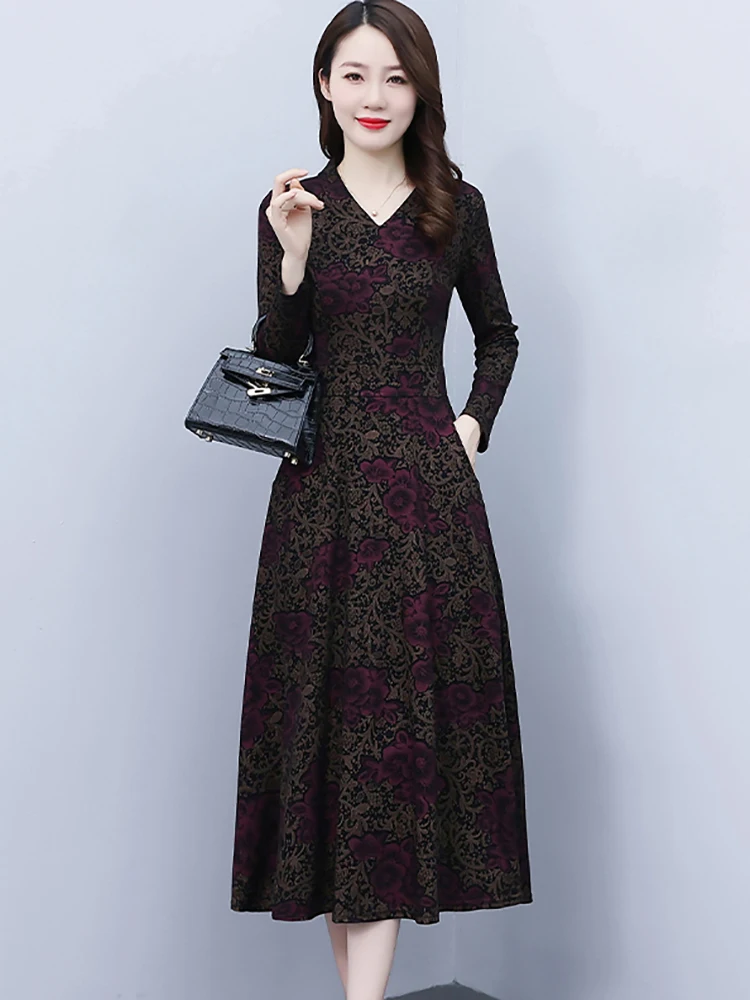 Autumn Winter Green Long Sleeve V-Neck Midi Dress Women Casual Vintage Luxury Night Dress 2024 Elegant Bodycon Party Prom Dress