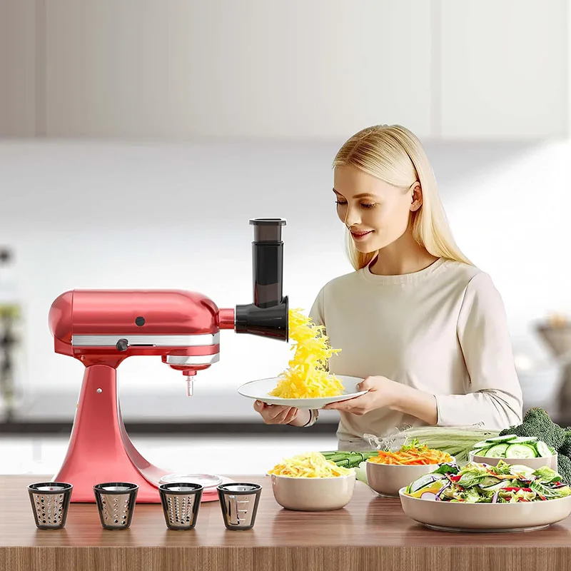 Accesorio para rebanadora, soporte para Kitchenaid, mezclador de alimentos, accesorios para rebanar con 4 cuchillas, rallador de queso apto para ayuda de cocina